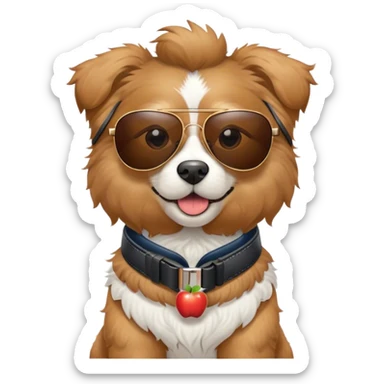 fluffy dog in aviator sunglasses wearing an Apple Watch  sticker