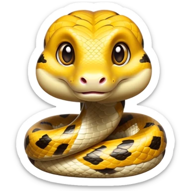 cinematic-cute-anaconda-portrait-emoji,-head-tilted-playfully-and-inquisitively,-with-a-sleek,-shimmering-body-adorned-with-detailed-scale-sriped patterns-and-round,-sparkling-eyes-full-of-wonder,-simplified-yet-irresistibly-adorable-features sticker