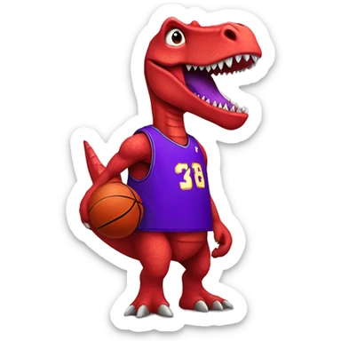 red dinosaur with basketball wearing a purple jersey sticker