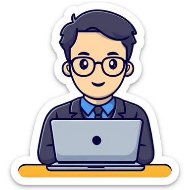 male teacher holding a laptop, teaching online sticker