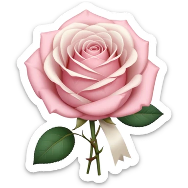 beautiful realistic aesthetic single rose in white and powder pink with an ivory colored bow  sticker