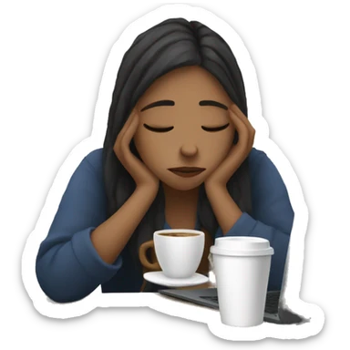 tired french girl with laptop drinking a lot of coffee sticker