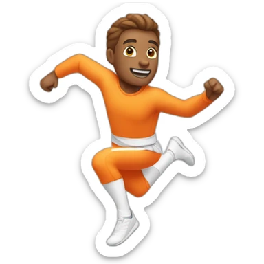 male parcour athlete in orange white cloths, captured mid-air sticker