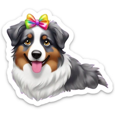 Lisa frank glitter Australian shepherd with bows on head sticker