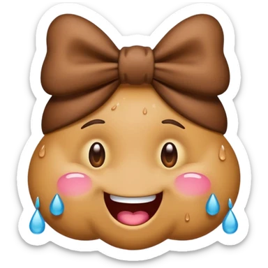 Emoji I phone Type, happy poo with tears a bow on the head sticker