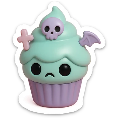 gothic cupcake vinyl figure style, pastel colors, dark gothic theme sticker