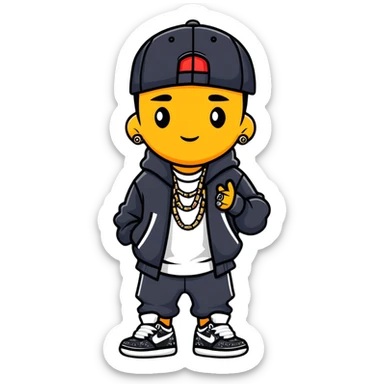 hip-hop rapper with bling, baggy clothes, and stylish sneakers sticker