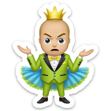 Angry blue banana wearing a sparkly lime green tuxedo and tutu sticker