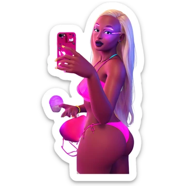 blonde in neon bikini selfie sticker