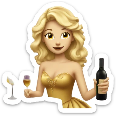 beautiful blond princess in a golden dress drinking wine sticker