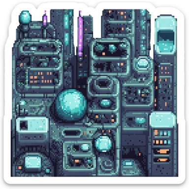 A school in front of a futuristic city sticker