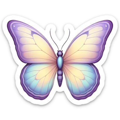 Beautiful and Majestic Butterfly Portrait Emoji, Head and body rendered in serene repose with a gentle, content smile, showcasing a delicately patterned form with softly shimmering wings and eyes peacefully closed in tranquil repose, Simplified yet exquisitely endearing features, highly detailed, glowing with a soft, drowsy pastel light, high shine, relaxed and utterly noble, stylized with an air of timeless natural beauty, soft glowing outline, capturing the essence of a majestic butterfly that embodies the pure enchantment of nature! sticker