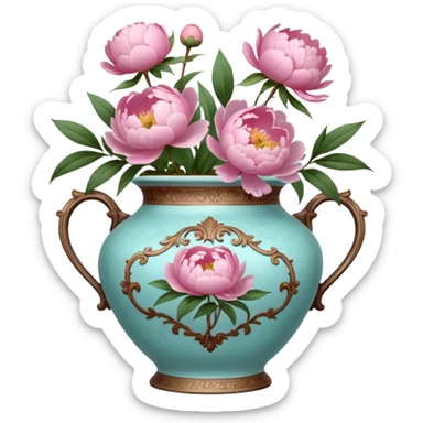 Pink peonies in a vintage vase sticker