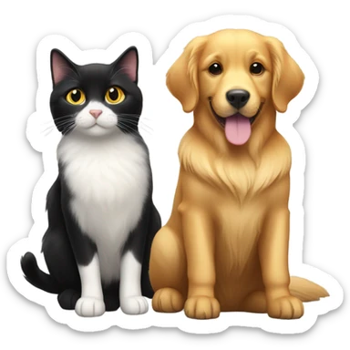 golden retriever and black cat sticker