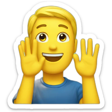 Emoji yellow two Raising hands on blue background sticker