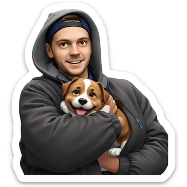 smiling boy with dog outdoors sticker