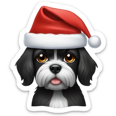 Black Shitzu wearing a Christmas hat sticker
