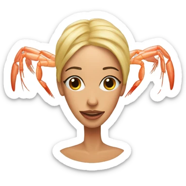 A woman, a shrimp's head sticker