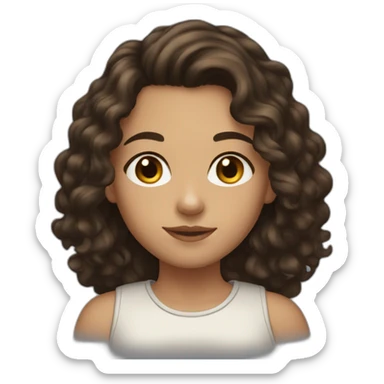 girl, long curly dark hair, brown eyes, tan, freckles sticker