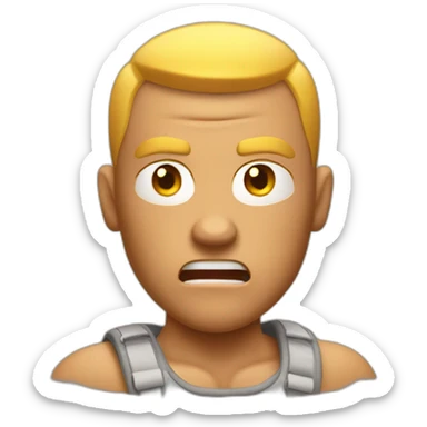 Angry muscular tan guy with buzz cut rafting sticker