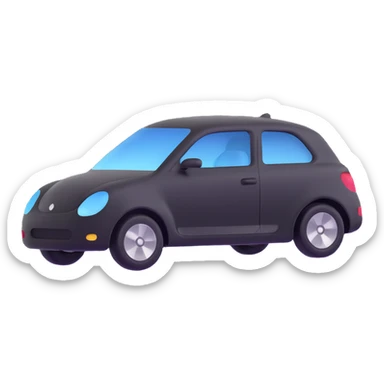 matte black minimalist car icon with a fine silver outline, subtle rod or hook tool touching a visible dent, simple and clean, focus on dent repair sticker