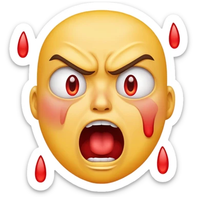 yellow face with red cheeks, angry eyes, mouth open yelling, tears, mad and crying sticker