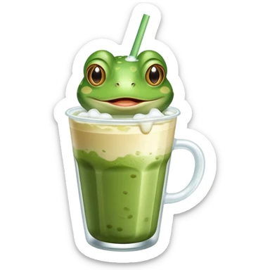 frog with iced matcha latte  sticker