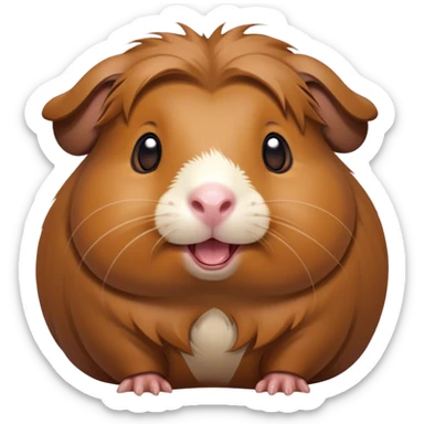 Cinematic Comical Brown Guinea Pig Portrait Emoji, Head tilted dramatically with an exaggeratedly amused expression, featuring a sleek brown coat with a naturally scrunched little face, wide, expressive dark eyes filled with playful disbelief, Simplified yet hilariously expressive features, highly detailed, glowing with a slightly sassy glow, high shine, dramatic yet playful, stylized with an air of cheeky mischief, bright and endearing, soft glowing outline, capturing the essence of a spirited and over-the-top guinea pig, so meme-worthy it feels like it could side-eye its way into internet fame instantly! sticker