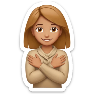 Girl with crossed hands around neck smiling sticker
