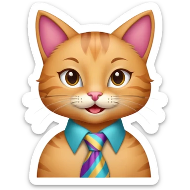 happy girl cat with eyelashes wearing a colorful necktie, cheerful expression sticker