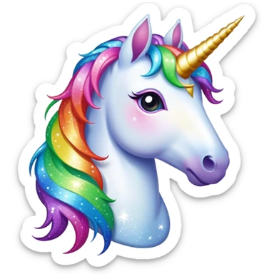 Magical unicorn with rainbow mane and sparkling glitter all around it sticker