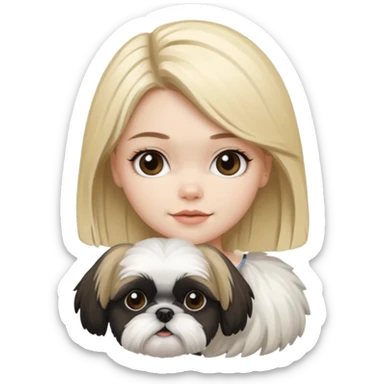 Blond girl with black and white shih tzu dog sticker