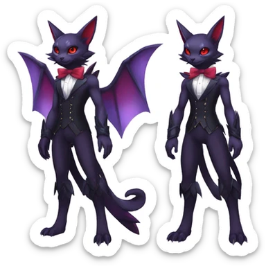 cool anthro kawaii black purple red ethereal fantasy beautiful elegant nargacuga-Noivern-cat-Fakemon collar harness bow tie and bracers full body sticker