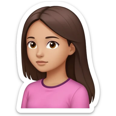 Feminine girl with light brown skin, dark straight long hair and dark eyes, wearing a pink shirt, profile picture style sticker