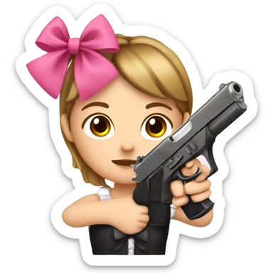 gun with a pink bow with cute girl sticker