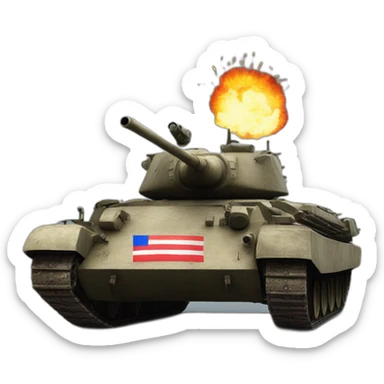 Russian Tank with explosions bihind and russian flag sticker