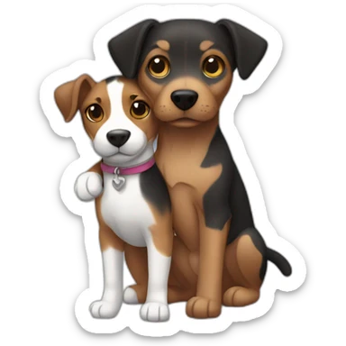 Black tabby cat and brown Jack Russell dog hugging sticker