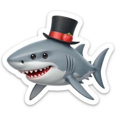 shark with a top hat, side view, simple apple emoji style sticker