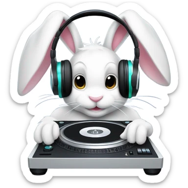 A bunny doing a DJ with headphones  sticker