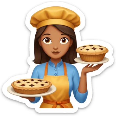 Baking community woman avatar in vibrant style illustration. Pie, cookie, and muffin warm golden tones, simple shapes, flat design, high contrast. sticker