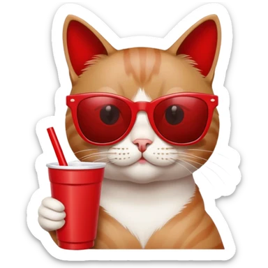 cat wearing sunglasses, holding a red solo cup, looking like it's at a college party sticker