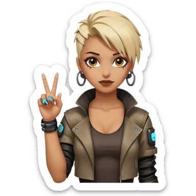 Woman with her tongue out in cyberpunk clothing and giving the middle finger. Looking naughty. sticker