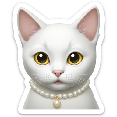 White Cat wearing pearl necklace  sticker