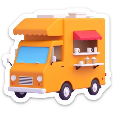 Turn this orange coffee truck into a simplified, cute 3D emoji style with soft lighting and no background. sticker