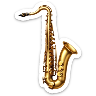 Cinematic Realistic Saxophone, smooth, curving golden brass body, intricate keywork reflecting soft warm light, rich patina adding character, glowing with a jazzy and atmospheric presence. sticker