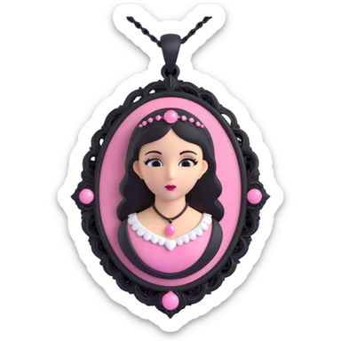 realistic 3D gothic cameo pendant with pink accent, minimal and vintage sticker