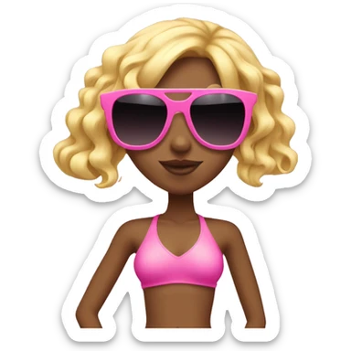 skinny girl with blonde hair wearing a pink bikini and big sunglasses sticker
