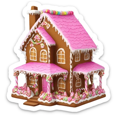 Intricate gingerbread house with pink decorations sticker