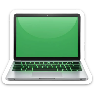A emoji-style illustration of a laptop front facing with its screen showing green screen. sticker