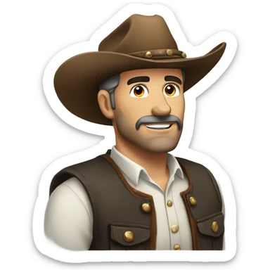 portrait western man, upper body, from chest, cartoon sticker